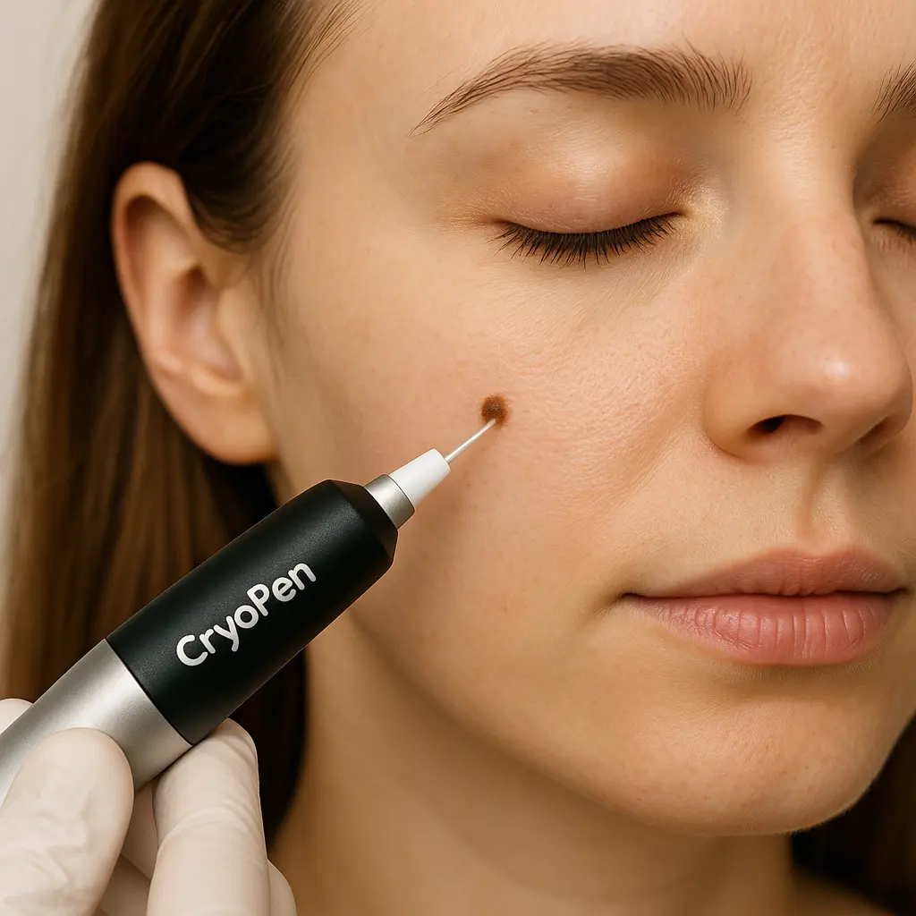 woman receiving facial mole removal Tulse Hill using cryopen